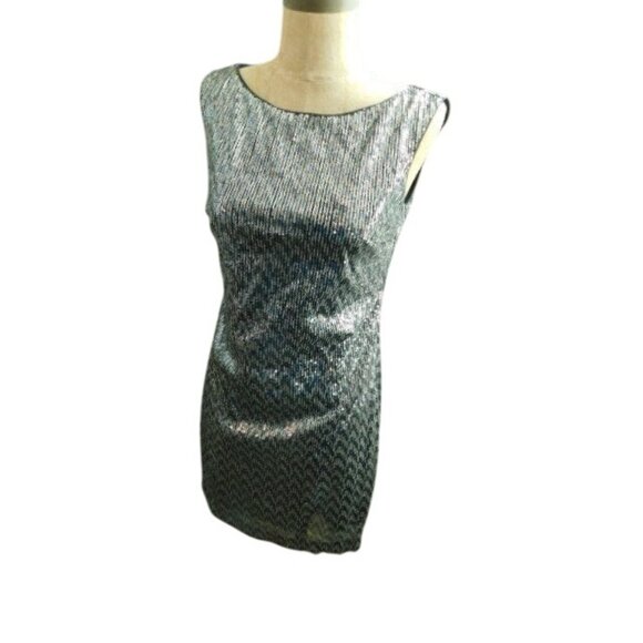 White House Black Market WHBM Size XXS Black Silver Sequin Shift Style Dress NWT - Picture 3 of 4